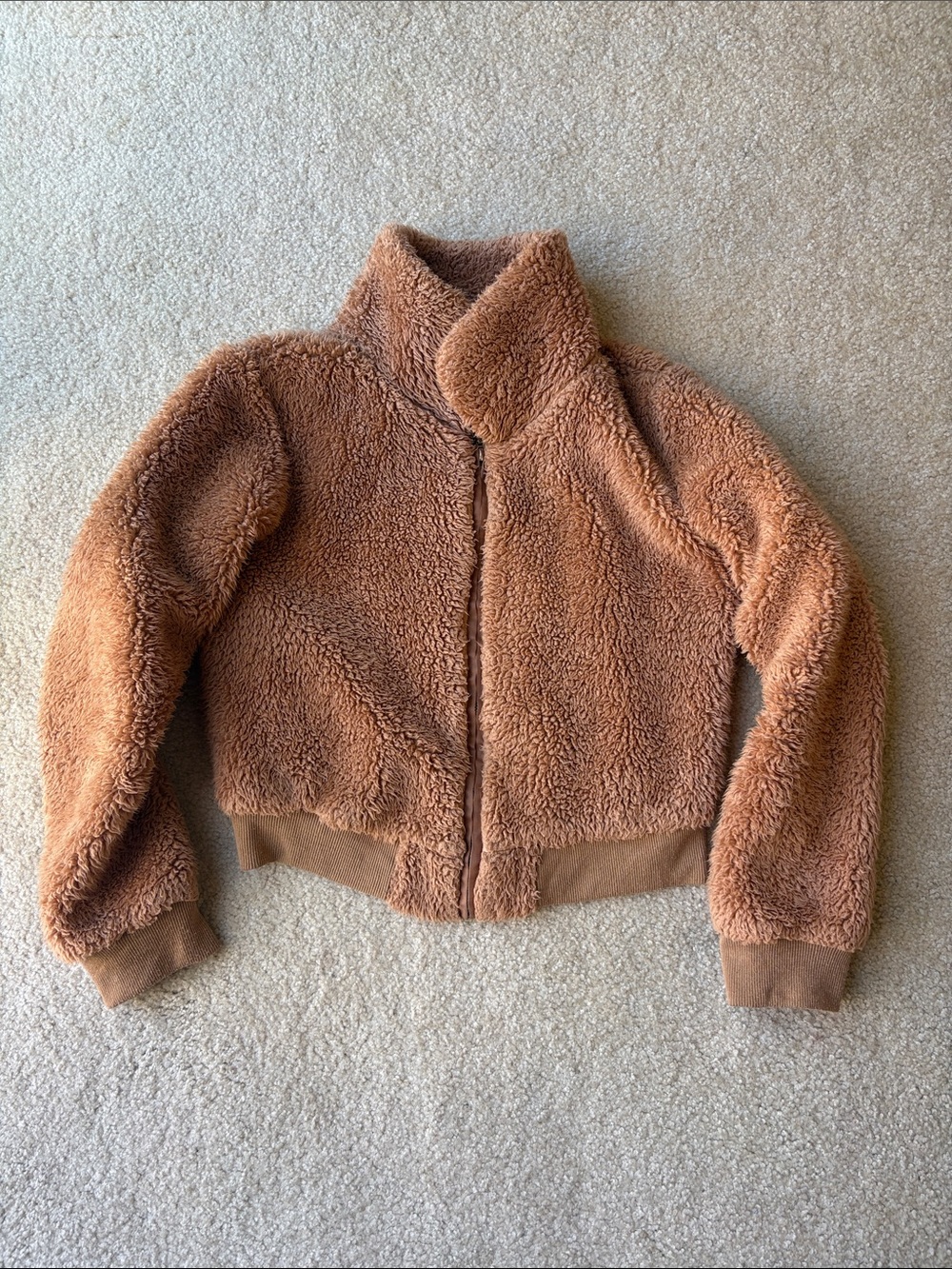 Cozy Teddy Bomber Jacket - Camel